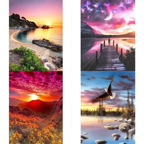 New hot 5D DIY diamond painting landscape photo sunset seascape home decoration diamond embroidery mosaic decoration handmade