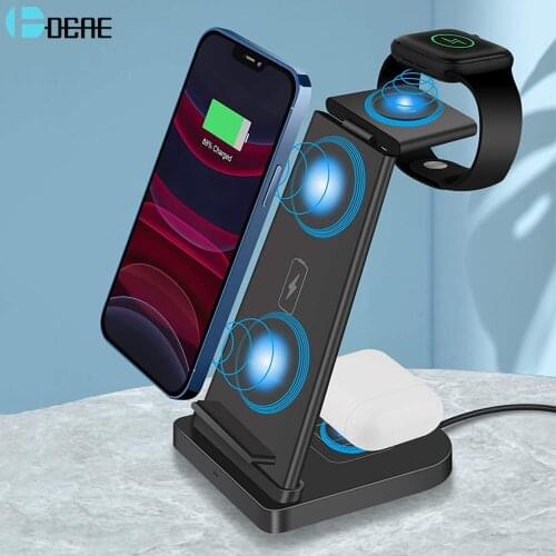 DCAE Qi 15W Fast Charge 3 In 1 Wireless Charger Station Dock Stand For iPhone 12 11 XS XR X 8 Apple Watch SE 6 5 4 3 Airpods Pro