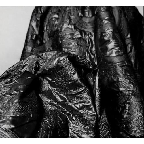 Black circle crepe three-dimensional bump texture, silky double layer pleated designer fabric