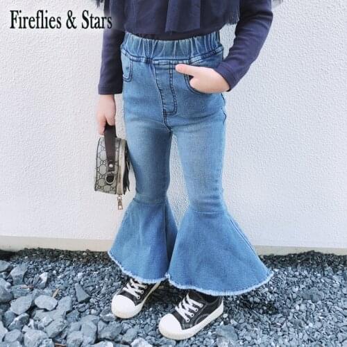Spring Autumn Girls Jeans Baby Flare Pants Kids Denim Trousers Children Bottoms Streetwear New Fashion Blue Big Ruched 2 To 9 Yr