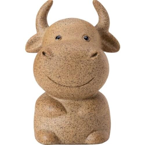 Porcelain 8CM Bull Tea Pet Zen Tea Set Coarse Pottery Wealth Animal Handmade Ceramic Cute Lucky Cattle Statue Home Decor