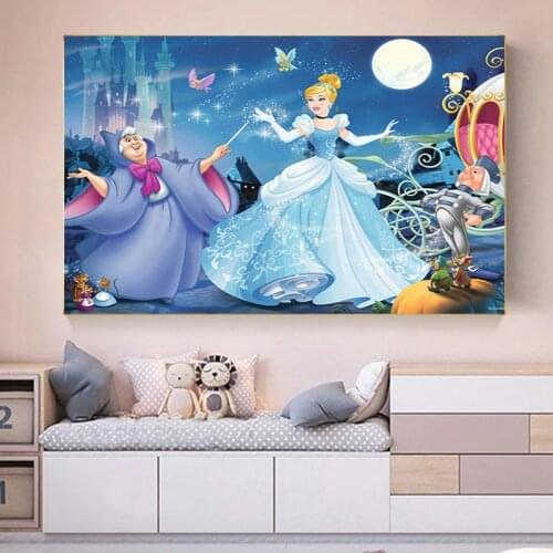 Disney Watercolor Canvas Painting Catoon Snow White Cinderella Princess Poster and Print Wall Art Pictures for living home Decor