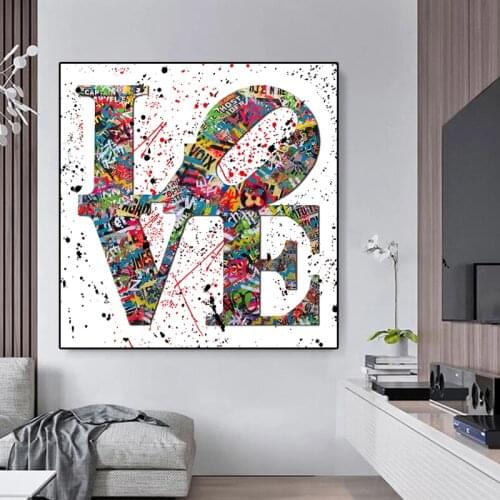 Colorful Graffiti LOVE Art Canvas Painting Cuadros Abstract Posters Prints Wall Art Picture for Living Room Bedroom Decoration