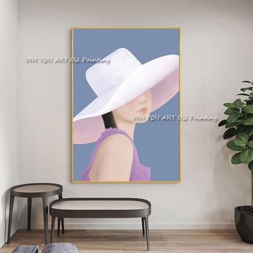Handmade Summer Hat Girl Figure Oil Painting Wall Canvas Art Oil Paintings Art Wall Picture Artwork Home Color Decor Cool Woman