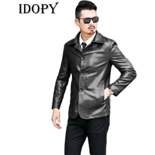 Idopy Fashion Jacket Mens Faux Leather Business Casual Outerwear Motorcycle Coats for Male