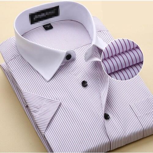MRMT 2021 Brand Mens Shirts Short Sleeves Oblique Stripes White Shirt for Male Overalls Leisure Self - Cultivation Shirt