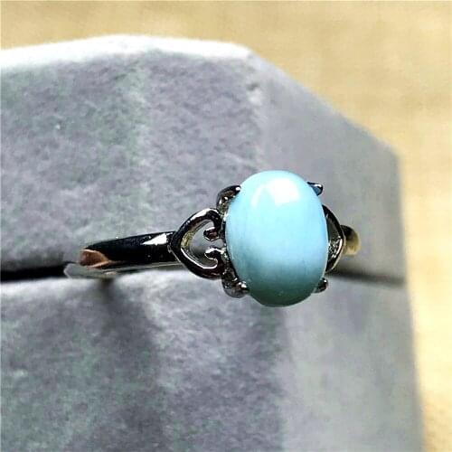 7x5mm Natural Blue Larimar Beads Ring For Woman Lady Love Silver Crystal Water Pattern Gemstone Adjustable Ring Jewelry AAAAA