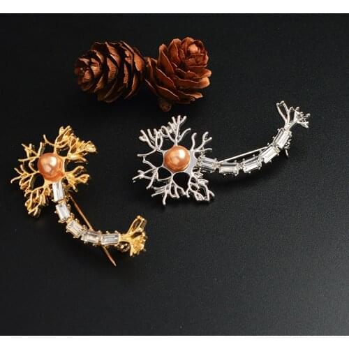 Neuron Pin with Pink pearl zircon Brooches Badges Medical Jewelry Neurology Chemistry Gift for Hospitals Nerve Doctors Nurse