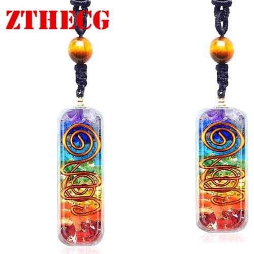 New Trendy Seven Chakra Necklace Natural Tiger Eye Crystal Semi Gem Gravel Meditation Aura Healing Pendant Necklace for Women