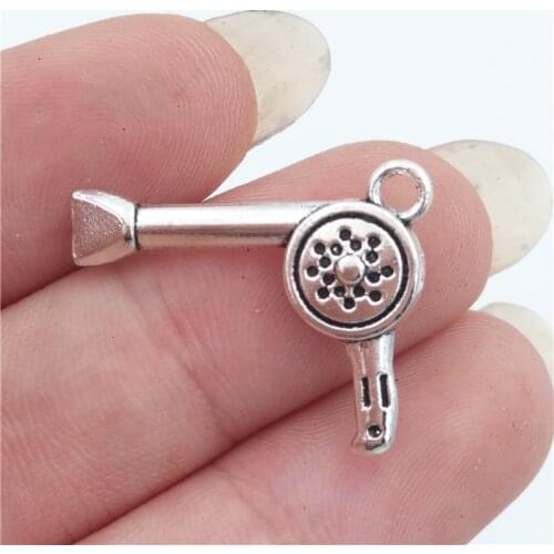 BULK 30 Zinc Alloy Hair Drier Charms Metal Stylist Theme Antique Silver Plated DIY Pendant Wholesale Charm 21*17mm 1.5g