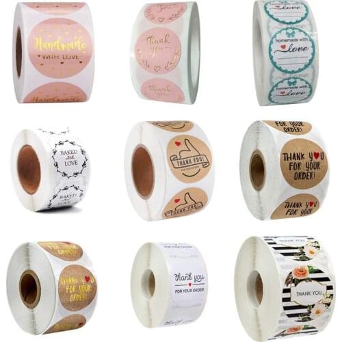 Qiduo 500pcs/roll 1 inch Pink Thank You Stickers Round Cute Seal Labels for Wedding Decoration Kids Toy Gift Sticker stationery