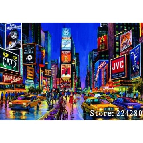 Needlework,Handmade Bustling downtown scenery 14CT Counted Embroidery,DIY Cross stitch kits,Art Cross-Stitching Home Decor