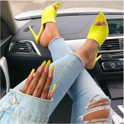 Womens Sandals Summer Retro Europe America Pointed Fish Mouth High Heels Shoes for Women Fluorescent Leopard Print Stilettos