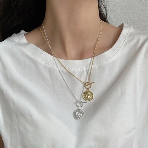 Silvology 925 Sterling Silver Coin Figure Long Pendant Necklace for Women Western Avatar Sweater Chain Necklace Birthday Jewelry