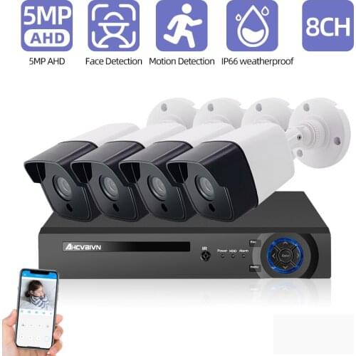 AHCVBIVN 5MP HD Security Camera System 8CH H.265+ DVR 4Pcs Outdoor Waterproof Bullet Camera Night Vision Waterproof CCTV System