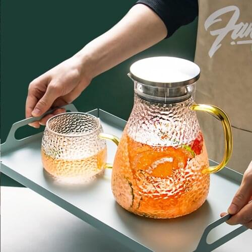 1.6/1.8L Glass Water Pitcher with Lid Spout Tea Strainer Borosilicate Kettle Tea Maker Milk Jug Juice Carafe Hot Water Container
