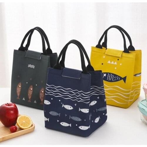 Lunch Bag Leakproof Heat Insulation Aluminum Foil Cute Fish Pattern Warm Keeping Lunch Pouch for Home