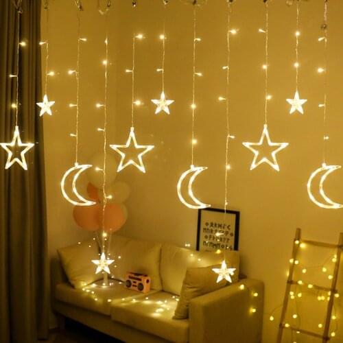Led Curtain String Lights Star/Moon Street Garland Outdoor Festoon Fairy Lights Holiday New Year Home Decor Christmas Decoration