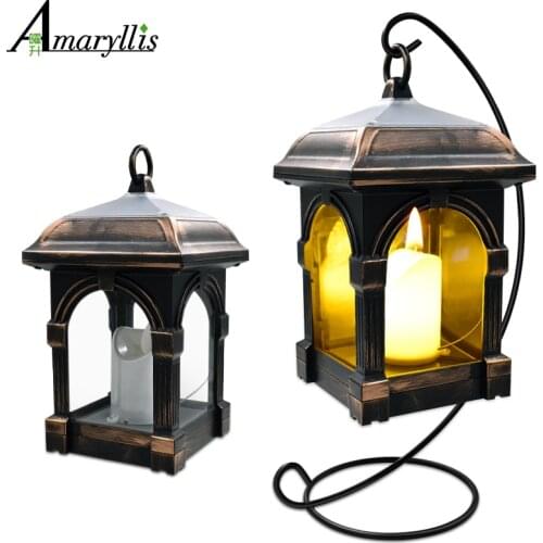 LED Solar Lantern Outdoor Hanging Solar Lights Waterproof Warm White Candle Light With Stand for Patio Courtyard Garden Decor