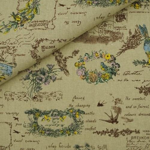 Cotton Linen Fabric for handmad, bed, bag, curtain - Swallow and garland - light green (LF005)