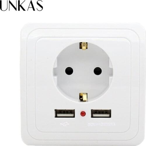 UNKAS Super Power Smart Home Wall Power Socket 16A EU Standard Outlet With 2400mA Dual USB Charger Port for Mobile