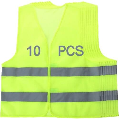 10 PCS Safety Vests Reflective High Visibility Men Women BRIGHT NEON YELLOW Perfect for Running Jogging Walking Construction