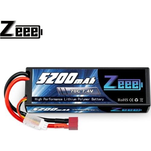 Zeee 7.4V 70C 5200mAh Lipo Battery with Deans Plug 2S Lipo Battery Hard Case for 1/8 1/10 RC Vehicles Car Trucks Airplane Boats