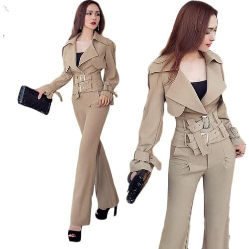 Haute couture Lady clothes set Autumn Women office clothing set Two piece set elegant womens suit Tops + Wide leg pants 1779