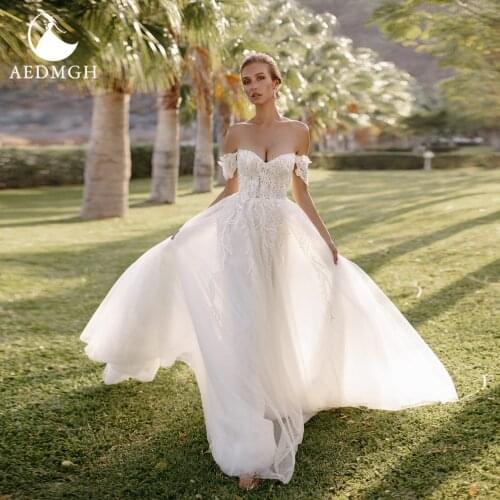 Aedmgh Beach Wedding Dresses 2021 Sweetheart Strapless Off The Shoulder Vestido De Novia Appliques Backless Robe De Mariee