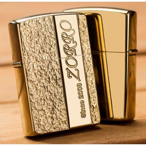 Zorro Brass Kerosene Wheel Windproof Lighter Personality Creativity Ultra Thin Lighter Classic Kerosene Machine Deep Carving