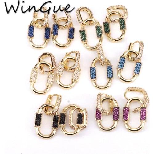 1 Pair, Crystal Geometric Hoop Earrings For Women Gold Oval Pendientes Mujer Colorful Zirconia Aretes 2021 Trend Jewelry Gift