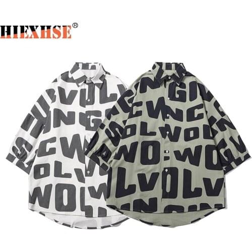 2021 Summer New Letter Printing Shirts Men Streetwear Hip Hop Hawaiian Holiday Casual Shirts 100% Cotton Plus Size Shirts Unisex