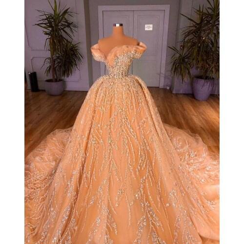 2021 Plus Size Arabic Beaded Crystals Wedding Dresses Off The Shoulder Bridal Dresses Sexy Wedding Gowns