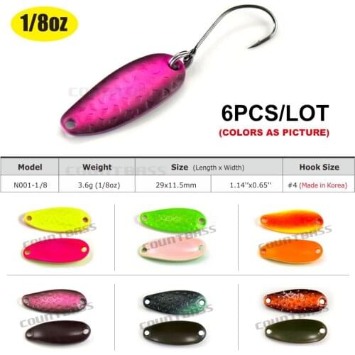 6PCS COUNTBASS Brass Casting Spoon With Single Hook 3.5g 1/8oz Salmon Trout Pike Bass Fishing Lures, Crappie Fish Bait