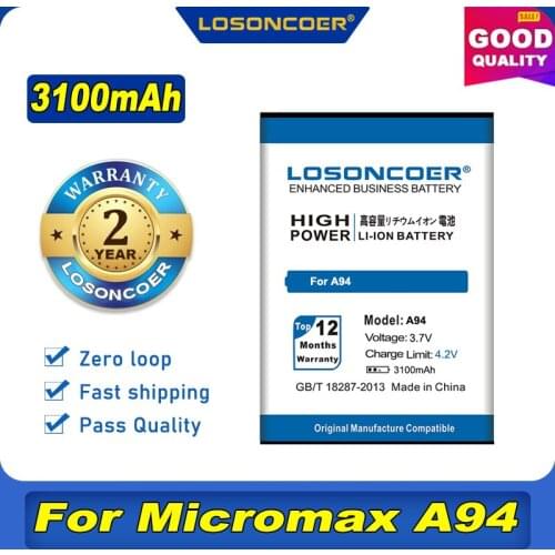 100% Original LOSONCOER 3100mAh A94 Battery for Micromax A94 Battery