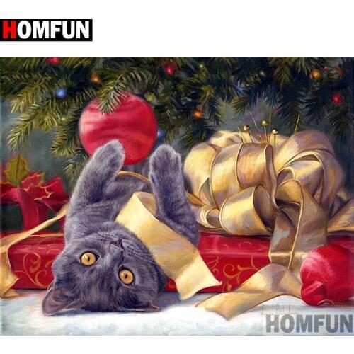 HOMFUN Full Square/Round Drill 5D DIY Diamond Painting "Animal cat" 3D Embroidery Cross Stitch 5D Home Decor A13343