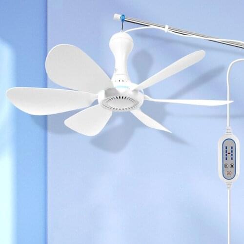 Silent 6 Leaves USB Powered Canopy Ceiling Fan 2/4/8 Hours Timer 4 Speed Hanging Fan for Outdoor Camping Home Bed Tent School a