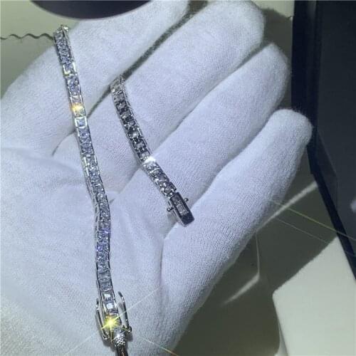 Brand Fashion Tennis bracelet Princess cut AAAA Cubic Zirconia White Gold Filled Party Wedding bracelets for women men Jewerly