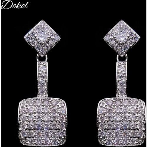 DOKOL Luxury Micro Pave Square Earring for Women Inlay Full Cubic Zirconia Drop Earrings Fashion Wedding Jewelry DKE0112