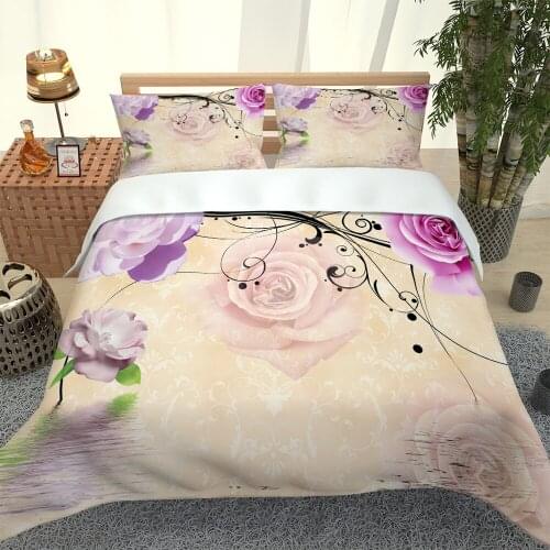 Photo any size purple rose Three-dimensional flower bed sheet quilt bedding 3d pillow