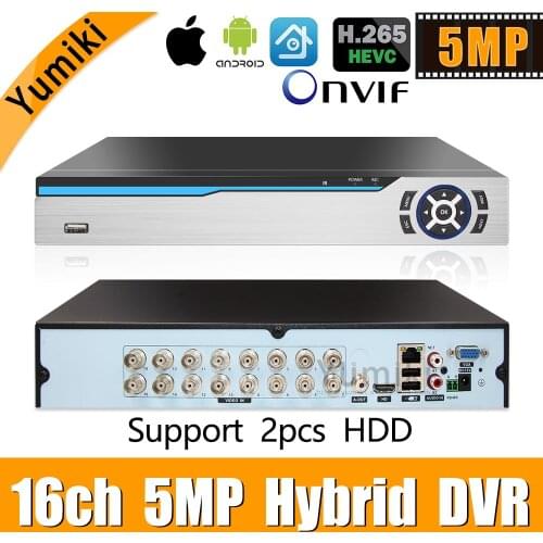 6 in 1 H.265+ 16ch AHD video hybrid recorder for 5MP/4MP/3MP/1080P/720P Camera Xmeye Onvif P2P CCTV DVR AHD DVR support USB wifi