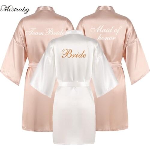 Sexy Champagne bathrobe bride satin-silk robe women bridal party 2020 sister team mother bride bridesmaid wedding short robes