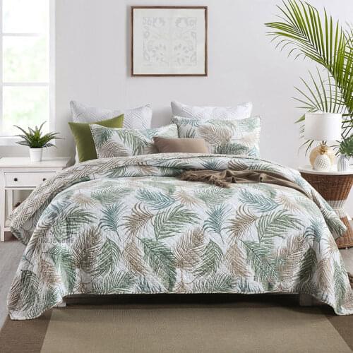 American Printed Cotton Quilted Bedspread Blanket Summer Quilts Set Leaves Bed Cover Coverlet King Oversized Pillow Cases 3pcs