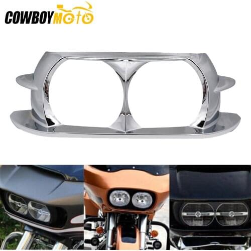 Chrome Motorcycle Dual Headlamp Headlight Bezel Scowl Outer Fairing Cover For Harley Road Glide 2015-2018 2016 2017