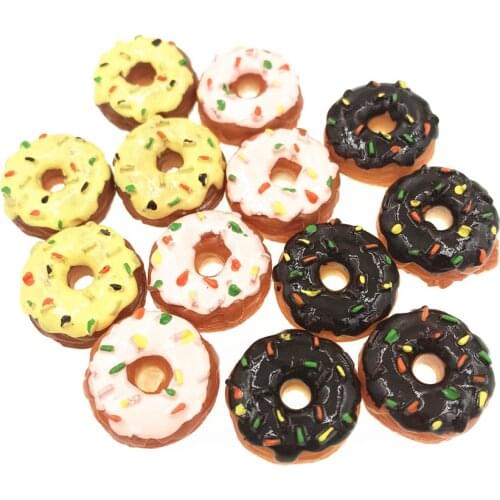 10Pcs/lot Mixed Donut Flatback Resin Cabochon Kawaii Miniature Fake Food Flat Back Resin Cabochons DIY Embellishment Accessories