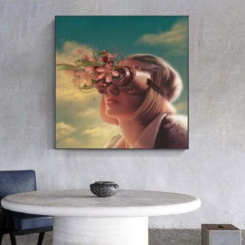 Abstract girl Canvas Paintings Wall Art Eyes Flower Prints Poster Living Room Decorative Paintings On The Wall Home Decor