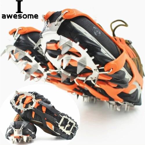18 Teeth Steel Ice Gripper Spike for Shoes Anti Slip Climbing Hiking Snow Spikes Crampons Cleats Grips Boots Cover crampons