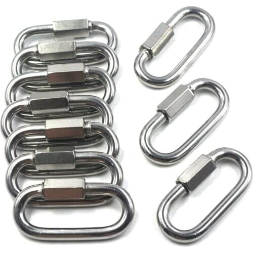Multifunctional 304 Stainless Steel Carabiner M8 Quick Oval Screwlock Link Lock Ring Hook, a Pack of 10