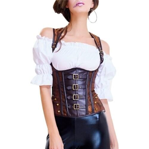Fashion Corset Top Overbust Steampunk Bustier Lace Up Womens Steel Boned Faux Leather Waist Cincher Tummy Slim Corsets Shaper