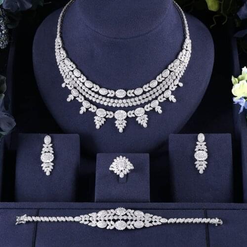 Jankelly Gold-Color 4pcs Bridal Zirconia Jewelry Sets For Women Party, Luxury Dubai Nigeria CZ Crystal Wedding Jewelry Sets